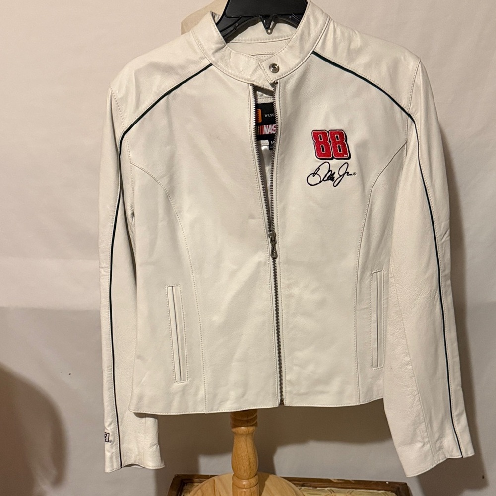 Women’s Dale Earnhardt White Leather Jacket